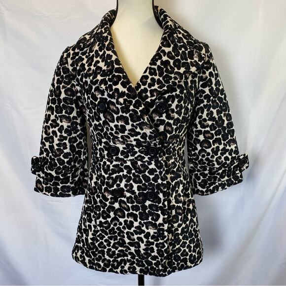 Forever 21 Leopard Animal Print Jacket Size Small Double Breasted Collared - Picture 1 of 12
